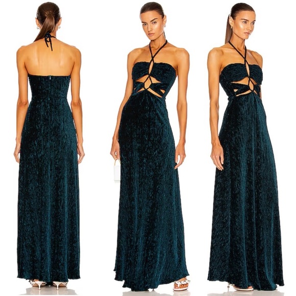 Brand New PatBO Textured Velvet Lace-Up Dress in Prussian Green Size 4